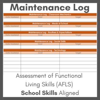 Preview of AFLS School Skills Maintenance Log (Editable)