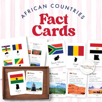 Preview of AFRICA Country Facts Flash Cards, Montessori Inspired Resource, 54 Countries