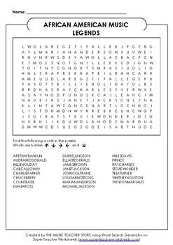 Preview of AFRICAN AMERICAN MUSIC LEGENDS WORD SEARCH- FOR BLACK HISTORY! ONLINE,VIRTUAL