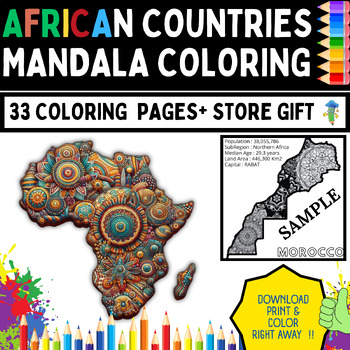 Preview of AFRICAN COUNTRIES MANDALA COLORING - CHALLENGE -8.5 * 8.5 |300 dpi + BONUS