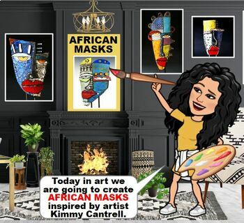 Preview of AFRICAN MASKS artist Kimmy Cantrell art lesson, editable slideshow