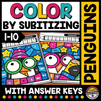 Preview of AFTER WINTER BREAK MATH ACTIVITY PENGUIN COLOR BY NUMBER SENSE SUBITIZING 1-10