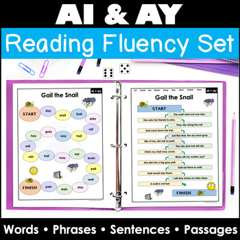 Preview of AI AY Vowel Teams Reading Fluency Decodable Drills Passages Orton Gillingham