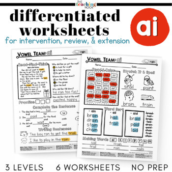 Preview of AI (Long A) Differentiated Worksheets - Activities for Intervention & Review