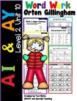 Preview of AI and AY Word Work Phonics Worksheets Long A Vowel Teams Orton Gillingham RTI
