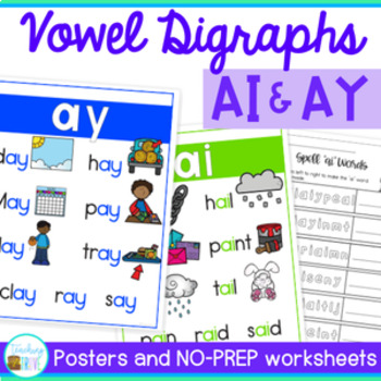 Preview of AI and AY Worksheets for Long A Vowel Team Review - Long Vowel Worksheets AI AY