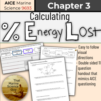 Preview of AICE Marine | Calculating Energy Lost in a Food Chain w/Key