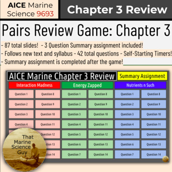 Preview of AICE Marine | Chapter 3 Pairs Review Jeopardy Style Game, with Summary