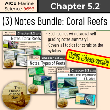 Preview of AICE Marine | Corals Notes Bundle - 3 sets of notes in one, each w/Self Grading