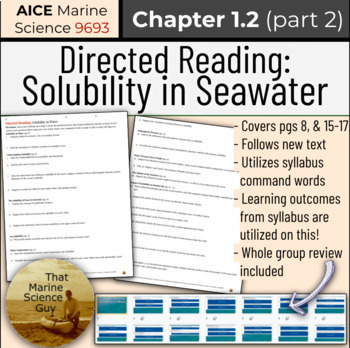 Preview of AICE Marine | Directed Reading 1.2: Solubility in Water w/Digital handout & Keys
