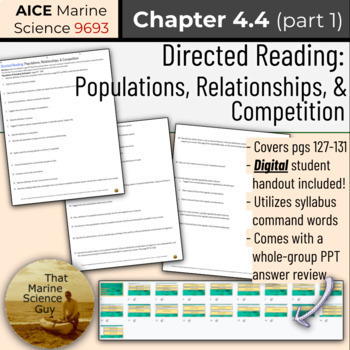 Preview of AICE Marine | Directed Reading 4.4 (part 1): Populations, Relationships, & Comp