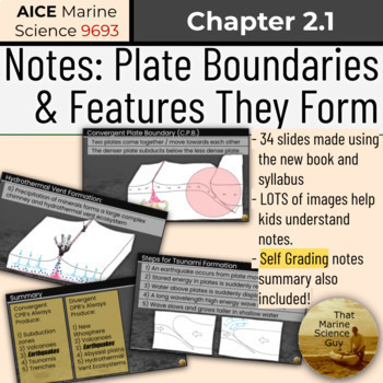Preview of AICE Marine | Notes 2.2: Plate Boundaries and Features They Form w/Self Grading