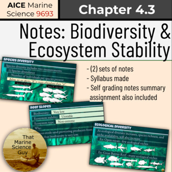 Preview of AICE Marine | Notes Biodiversity & Ecosystem Stability w/Self Grading notes summ
