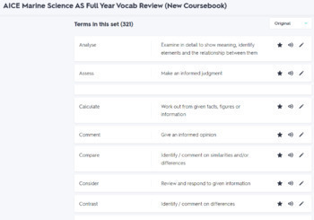 Preview of AICE Marine Science AS Level Full Year Vocab Review Quizlet (New Coursebook)