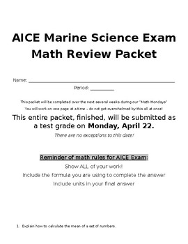 Preview of AICE Marine Science Math Review Packet