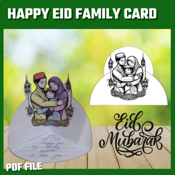 Preview of AID FITR MOUBARK | FAMILLE MUSULMAN CARTE 3D COLORIAGE ,MESSAGE POUR LES PARENTS