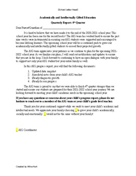Preview of AIG Progress Report Cover Letter Template