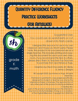 Preview of AIMSWEB QUANTITY DIFFERENCE FLUENCY PRACTICE WORKSHEETS