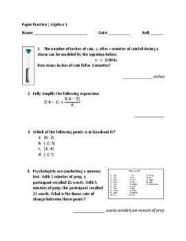 Preview of AIR Math 8th Grade / Algebra Pretest w/ Key