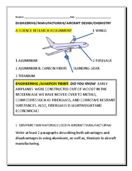 Preview of AIRPLANE MANUFACTURING: A RESEARCH ASSIGNMENT GRS. 9-12, MG & COLLEGE