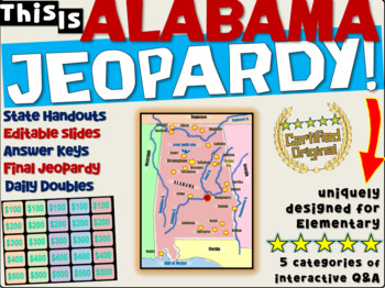 Preview of ALABAMA STATE JEOPARDY GAME! handouts, answer keys, interactive game board