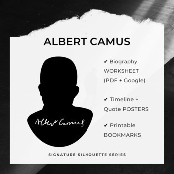 Preview of ALBERT CAMUS Biography Worksheet, Posters, Bookmarks, Clip Art (Google + PDF)