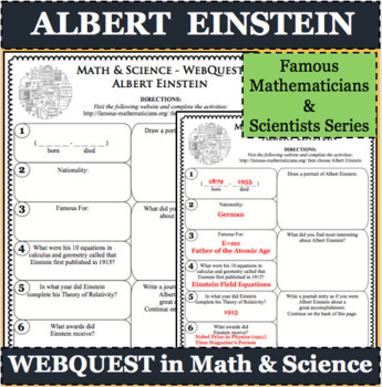 Preview of ALBERT EINSTEIN Math Science WebQuest Research Project Biography Graphic Notes