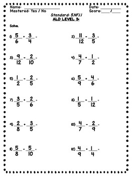 ALDs - 5th Grade - Numbers & Fractions (NF) by Ms Purvis Products