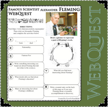 Preview of ALEXANDER FLEMING Science WebQuest Scientist Research Project Biography Notes