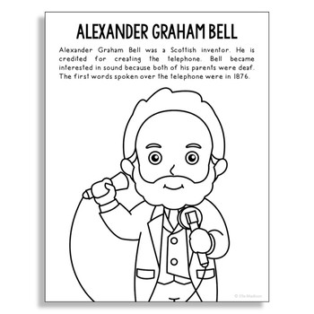 Preview of ALEXANDER GRAHAM BELL Inventor Coloring Page Poster Craft | STEM Worksheet