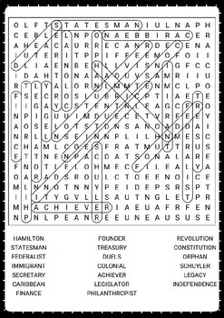 ALEXANDER HAMILTON Biography Word Search Puzzle No prep Activity Worksheet