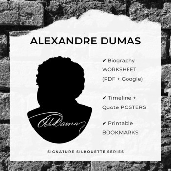 Preview of ALEXANDRE DUMAS Biography Worksheet, Posters, Bookmarks, Clip Art (Google + PDF)