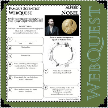 Preview of ALFRED NOBEL Science WebQuest Scientist Research Project Biography Notes