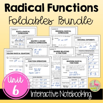 Preview of Radical Functions FOLDABLES™ and Lesson Videos (Algebra 2 - Unit 6)