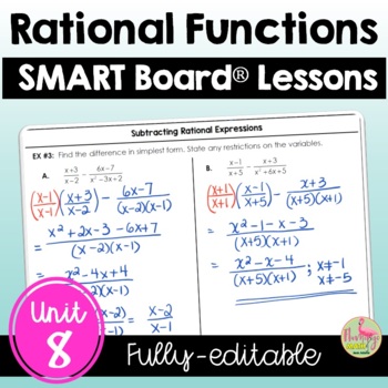 Preview of Rational Functions SMART Board® Lessons (Algebra 2 - Unit 8)