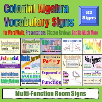 Preview of ALGEBRA 1 & 2 - Colorful Word Wall Vocabulary Signs - 8.5 x 11 - 82 Total Signs