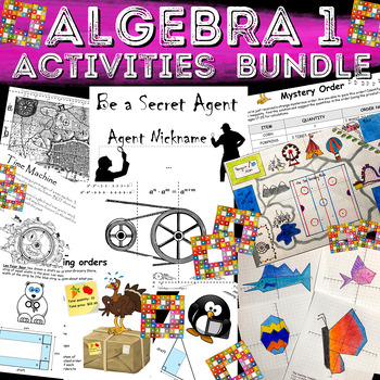 Preview of ALGEBRA 1 Activities Bundle Math & Art Project Based Learning PBL Escape Rooms