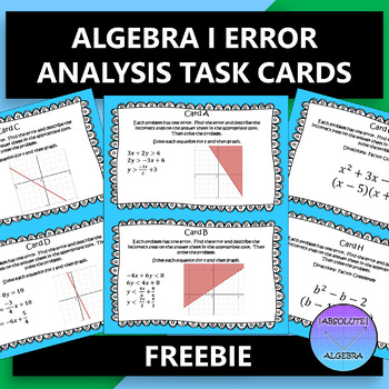 Preview of ALGEBRA 1 Error Analysis Task Cards Google Forms FREE