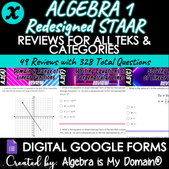 Preview of ALGEBRA 1 REDESIGNED STAAR EOC REVIEWS - All Categories (Year Long)