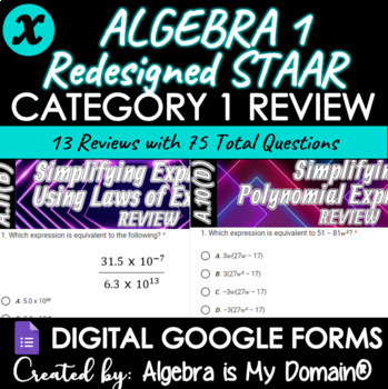 Preview of ALGEBRA 1 REDESIGNED STAAR EOC REVIEWS - Category 1