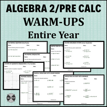 Preview of ALGEBRA 2/PRE CALC WARM-UPS Entire Year BUNDLE (Growing) (92 topics so far)