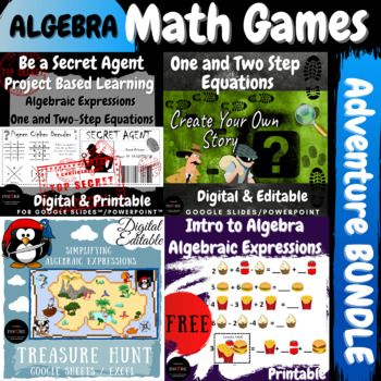 Preview of ALGEBRA End of the Year Activities Fun Math BUNDLE PBL Project Games Escape Room