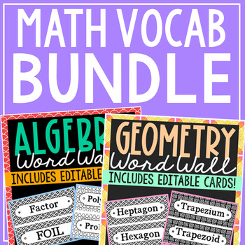 Preview of ALGEBRA & GEOMETRY Vocabulary Posters | Math Word Wall | Test Prep Activity