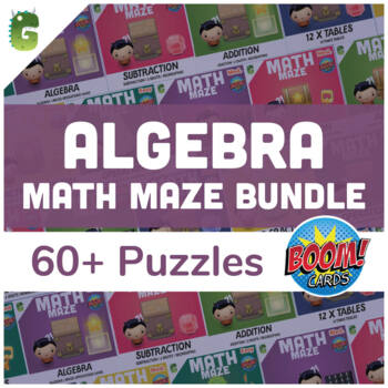 Preview of ALGEBRA GROWING BUNDLE | BOOM Math Maze Game Pack