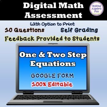 Preview of ALGEBRA One & Two Step Equations Self Grading Digital Google Form