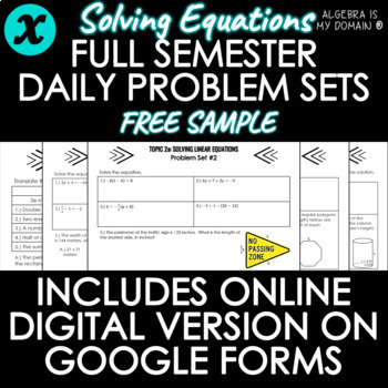 Preview of ALGEBRA - Solving Equations - Daily Problem Set, Bellringers - DISTANCE LEARNING