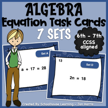Preview of ALGEBRA - Solving One and Two Step Equations Task Cards