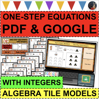 Preview of ALGEBRA TILES Modeling EQUATIONS One Step With Integers (PDF & GOOGLE SLIDES)