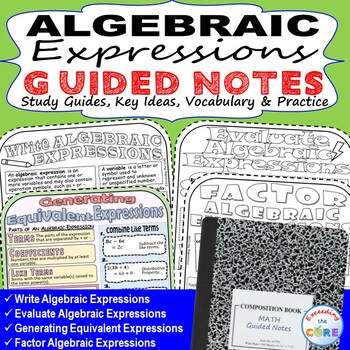 Preview of ALGEBRAIC EXPRESSIONS Doodle Math Interactive Notebooks  (Guided Notes)