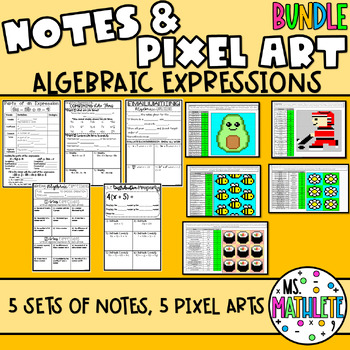 Preview of ALGEBRAIC EXPRESSIONS  Notes & Pixel Art  BUNDLE